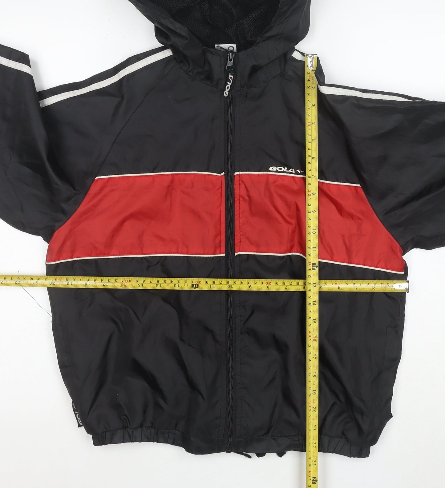 Gola Boys Black Red Hooded Windbreaker Jacket Size L Polyester Full Zip
