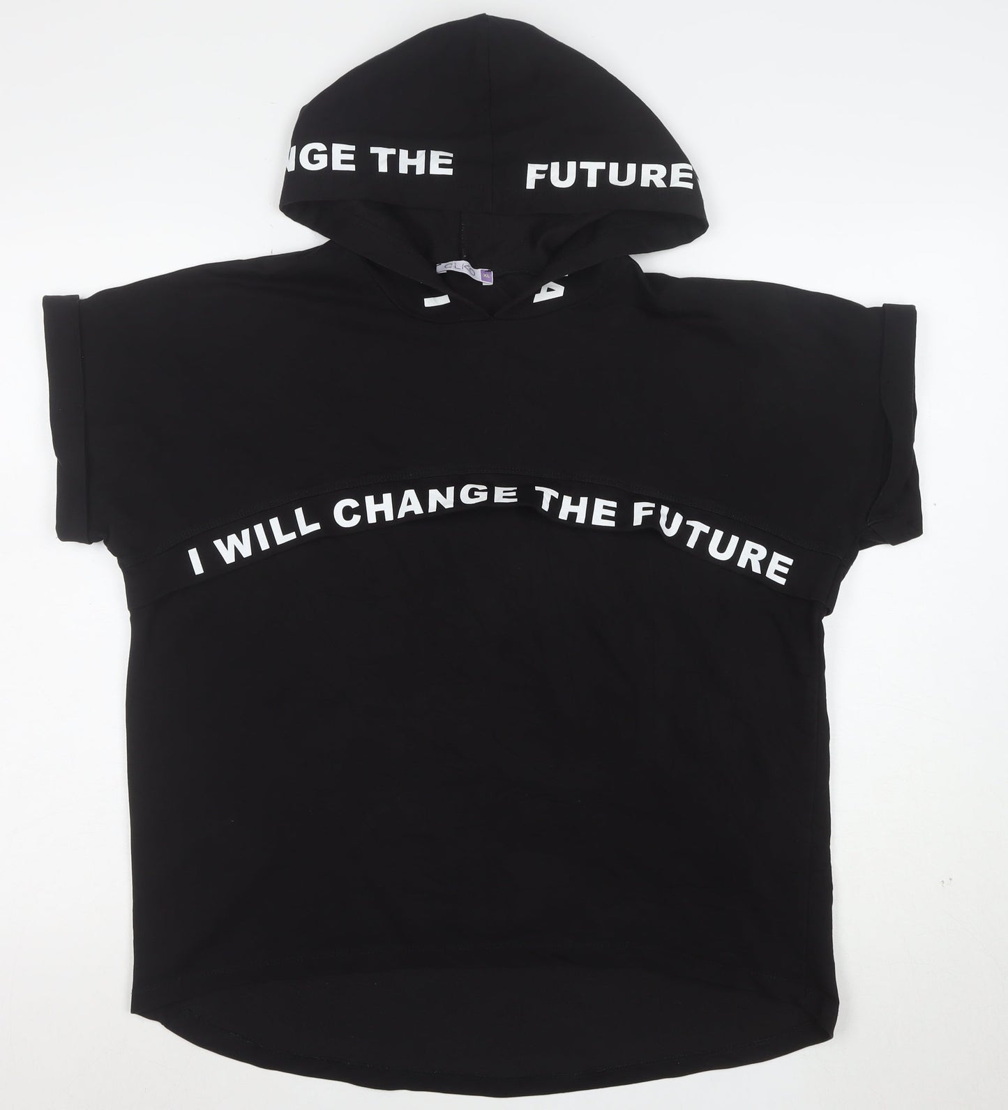 OLKO Women's Black XL Hooded Short Sleeve Motivational T-Shirt