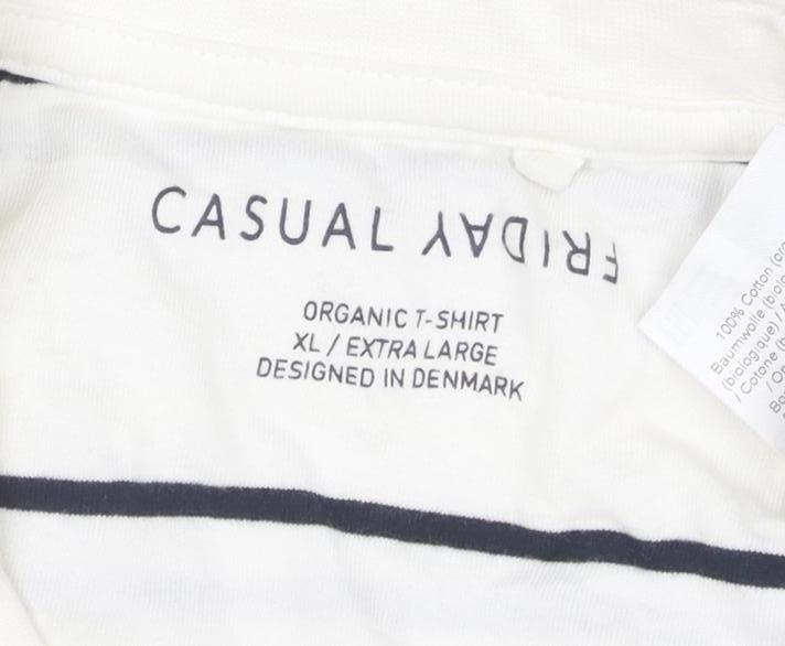 Casual Friday Men's White Striped Organic Cotton T-Shirt XL
