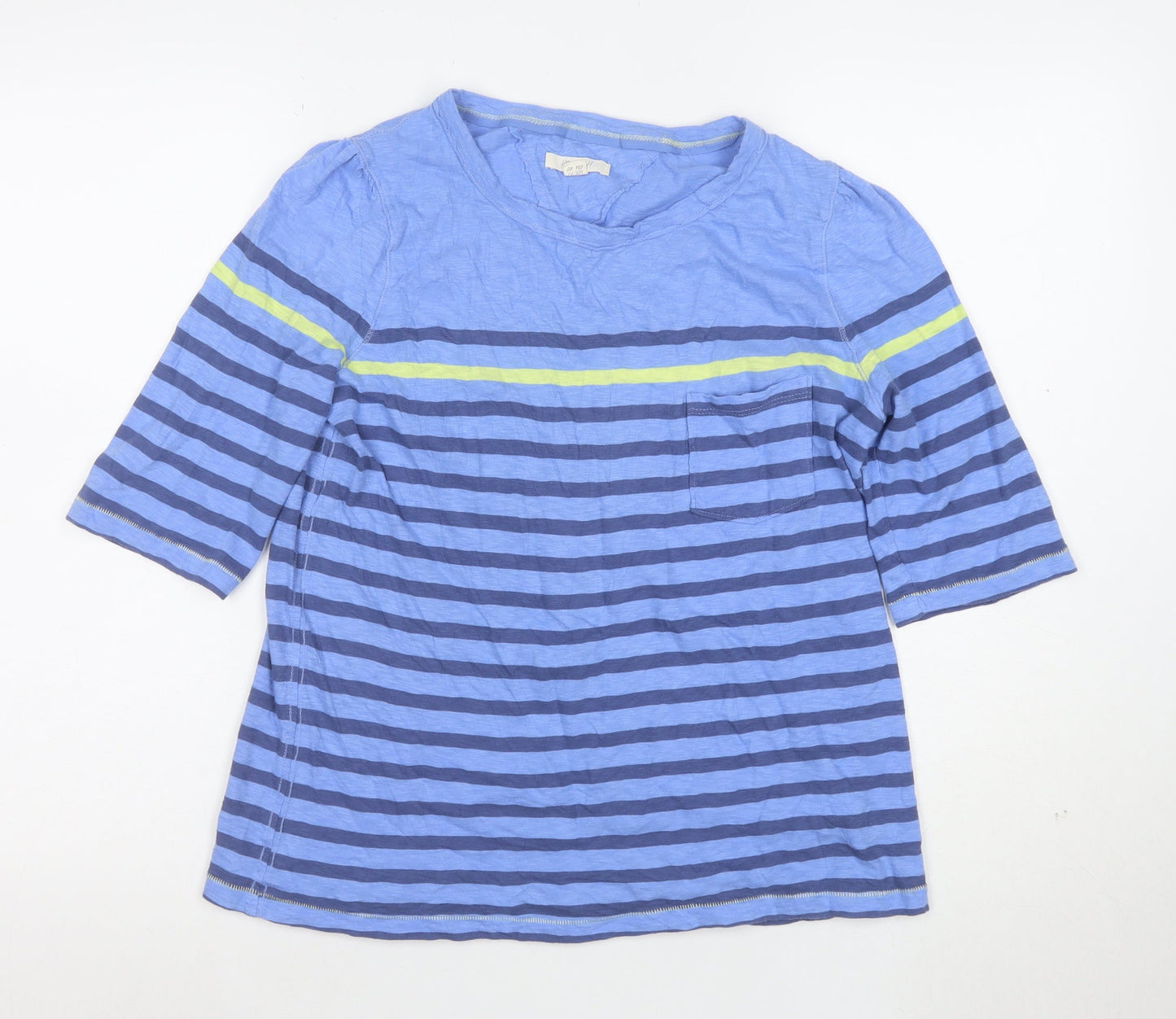 Joules Women Blue Striped 3/4 Sleeve Cotton T-Shirt UK 12