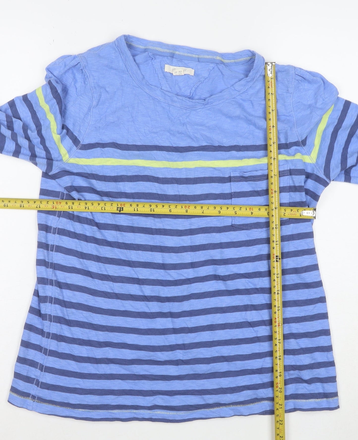 Joules Women Blue Striped 3/4 Sleeve Cotton T-Shirt UK 12