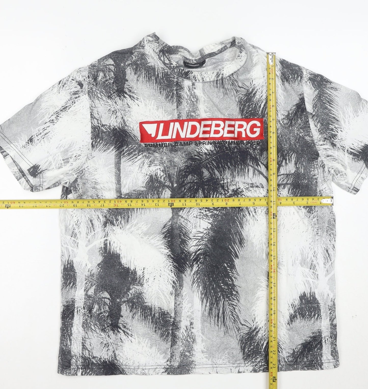 J.Lindeberg Men's Multicoloured Palm Print Cotton T-Shirt L