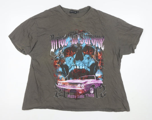 PrettyLittleThing Mens Grey XL Graphic Skull Car Relaxed Fit T-Shirt