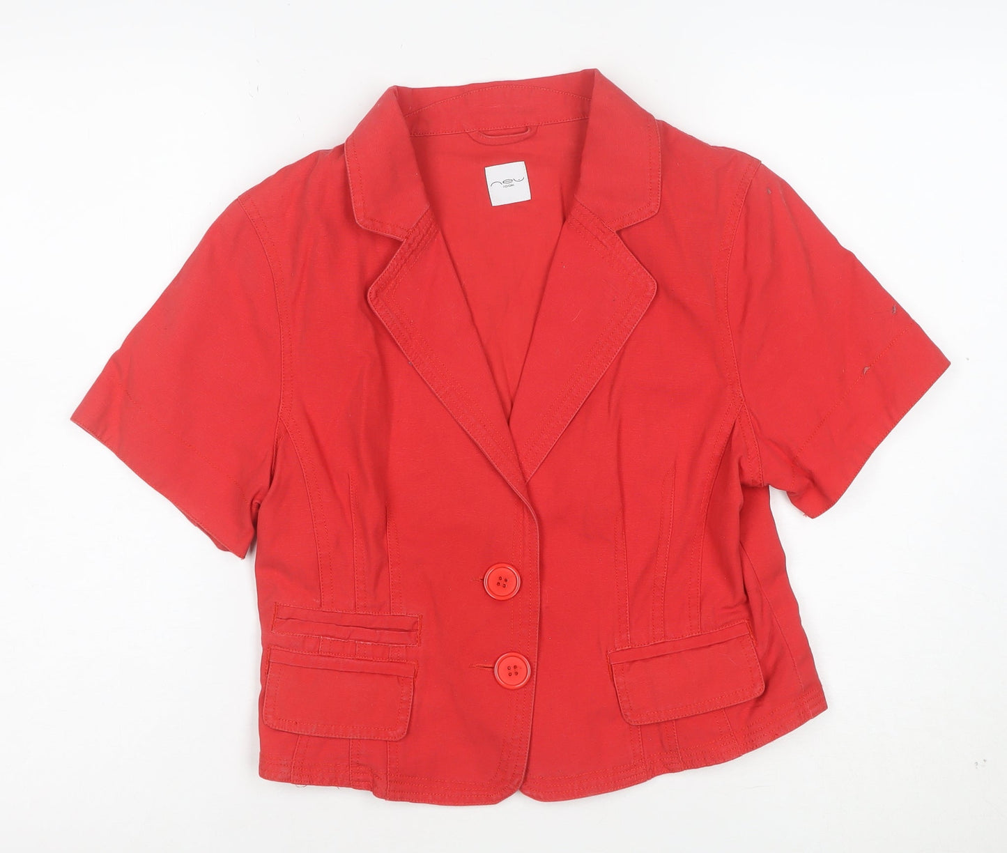 New Look Women Red Cotton Short Sleeve Blazer Jacket UK 14