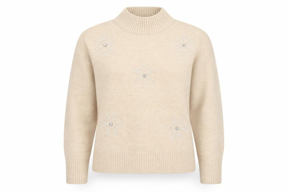 New Look Petite Women’s Beige Roll Neck Embellished Christmas Jumper S