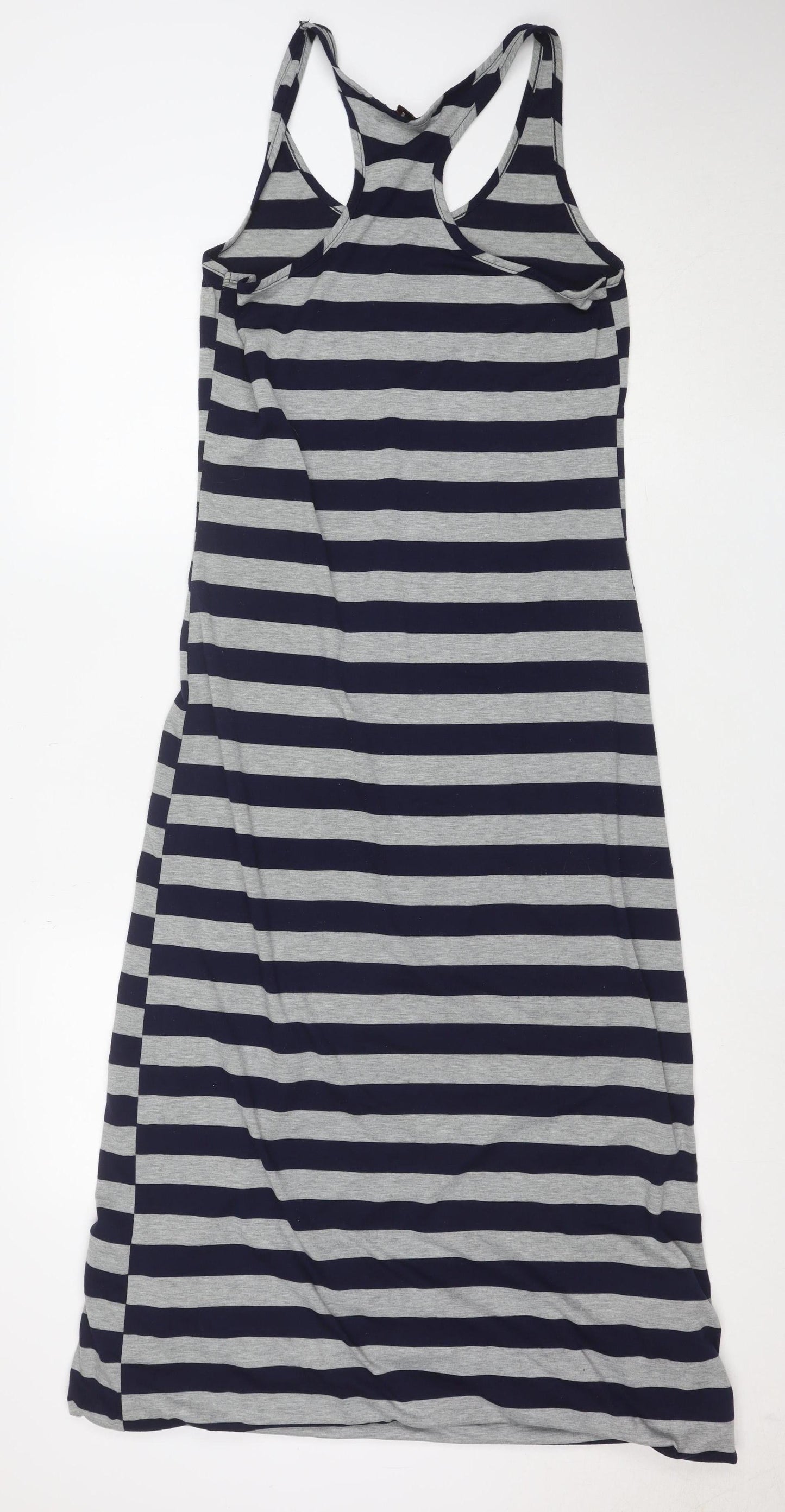Red London Women's Navy Grey Striped Sleeveless Long Tank Dress M