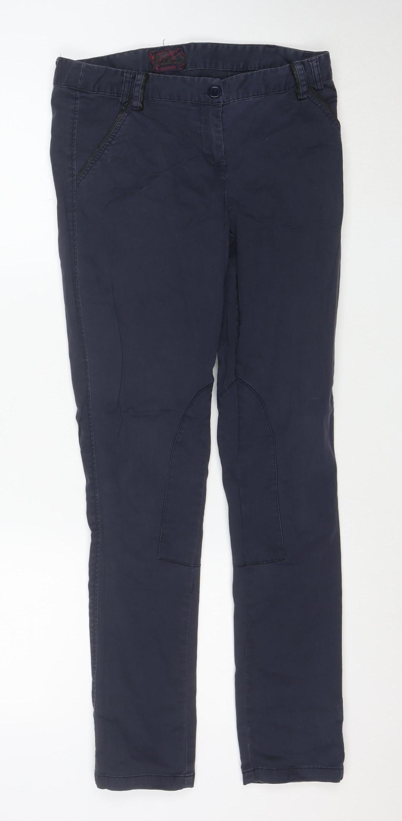 Pull & Bear Women Blue Chino Trousers Size 10 Slim Fit Twill