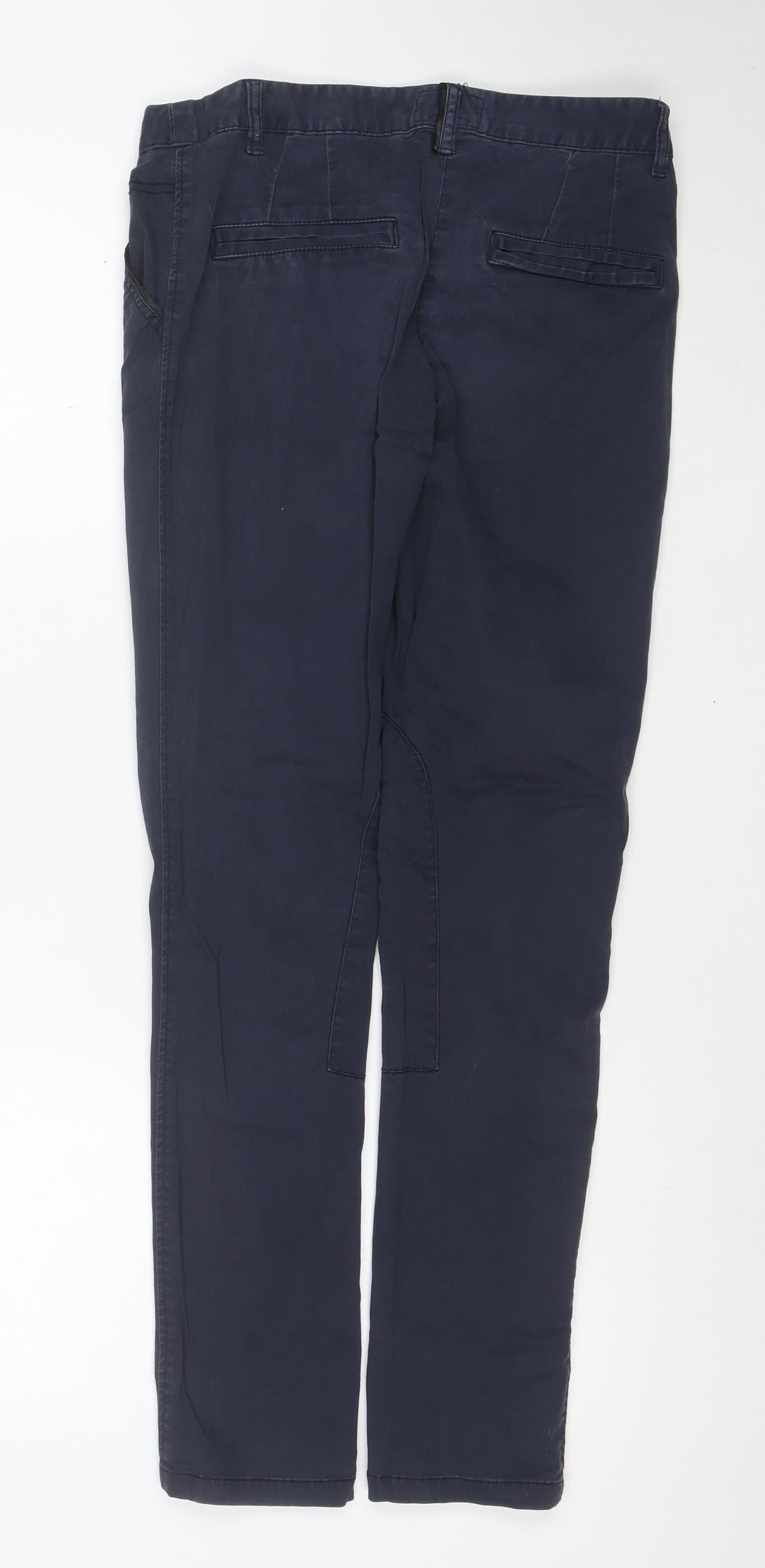 Pull & Bear Women Blue Chino Trousers Size 10 Slim Fit Twill