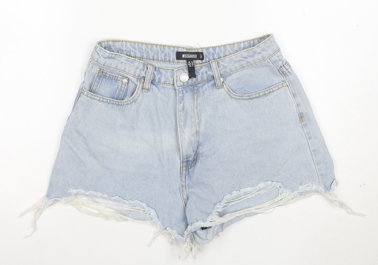 Missguided Women’s Blue Denim Cut-Off High Rise Shorts UK 10