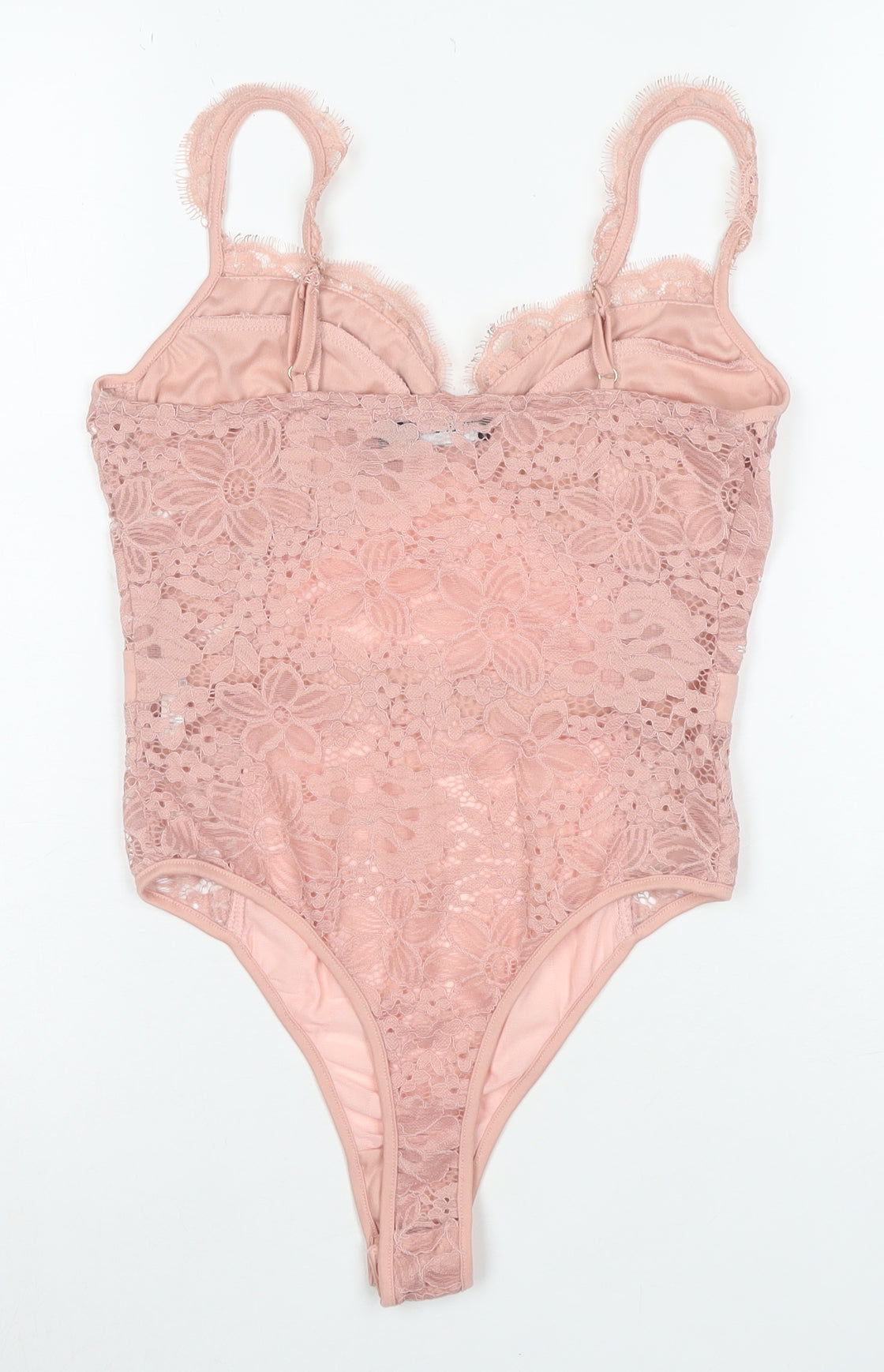 PrettyLittleThing Women Pink Lace Bodysuit UK 10 Sleeveless