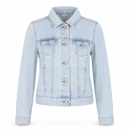 Front view of Denim Co women’s blue, size UK 8, regular fit basic denim jacket