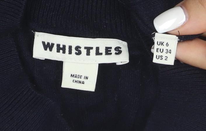 Whistles Women's Black Wool Blend Mock Neck Slim Pullover Jumper Size 6