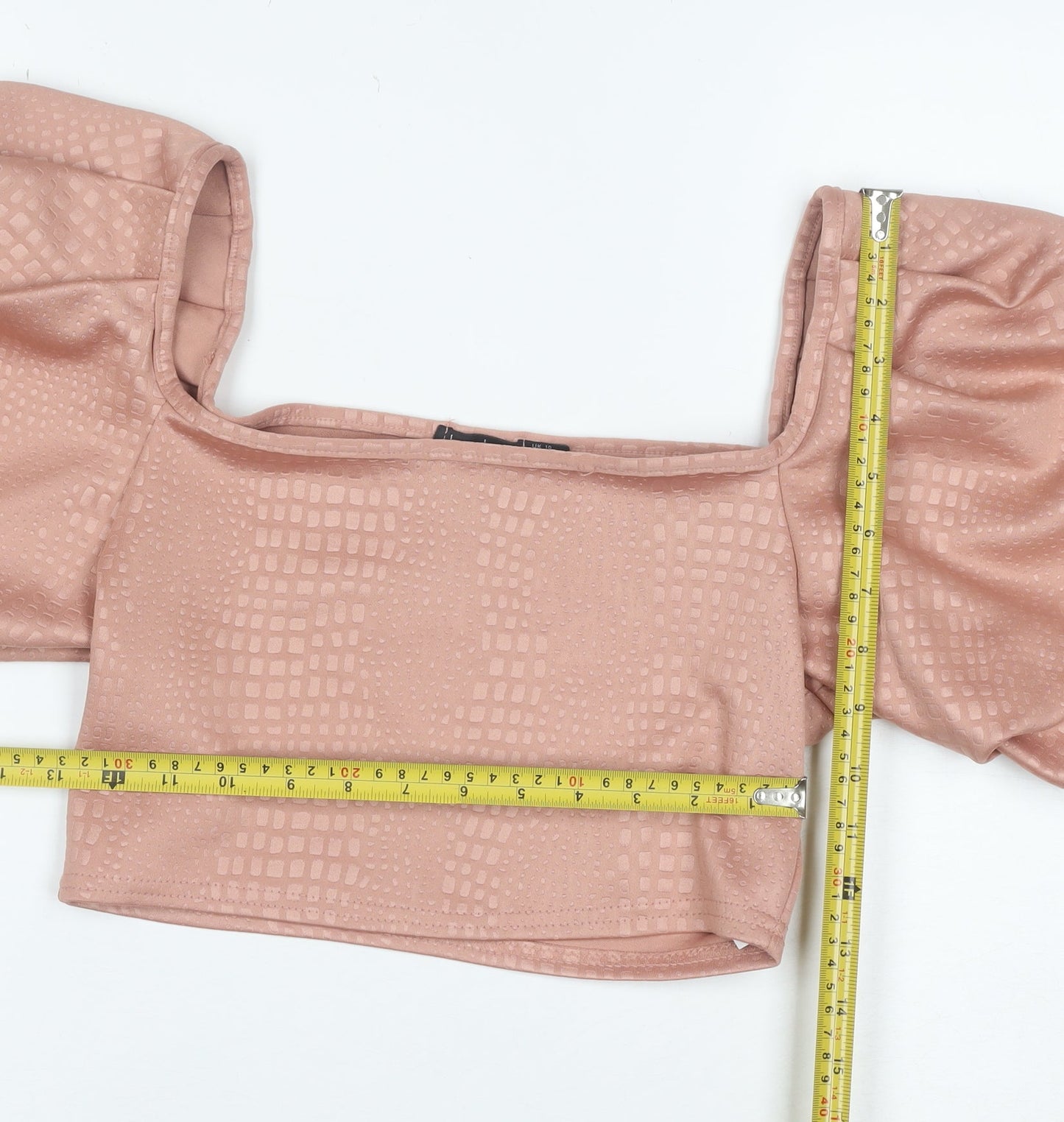 Boohoo Women’s Pink Cropped Puff Sleeve Square Neck Blouse Size 10