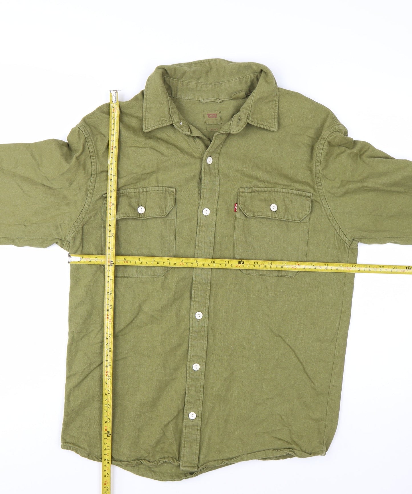 Levi's Men's Green Relaxed Fit Long Sleeve Cotton Button-Up Shirt M