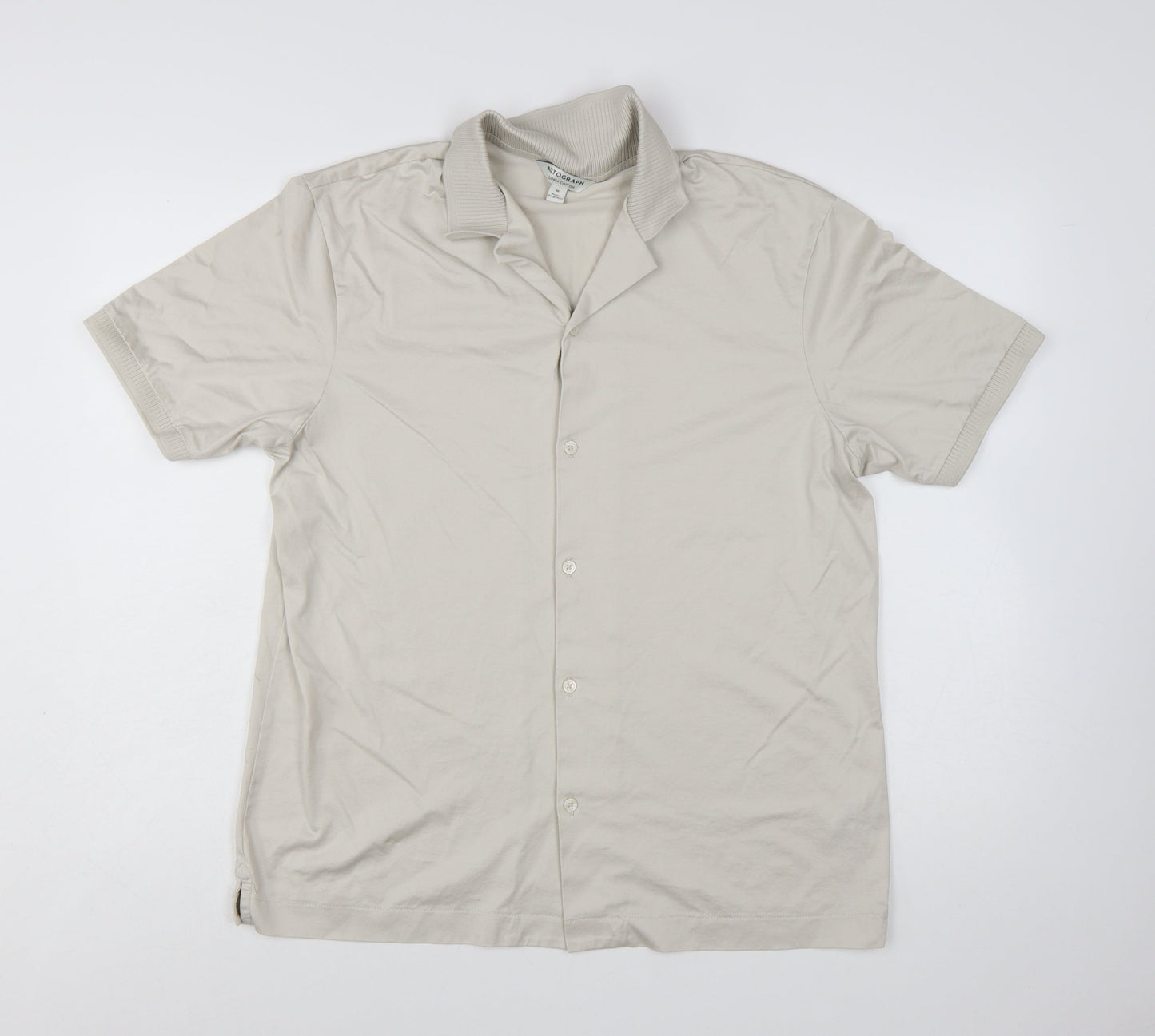 Marks and Spencer Autograph Men's Beige Short Sleeve Button-Up Shirt Size M