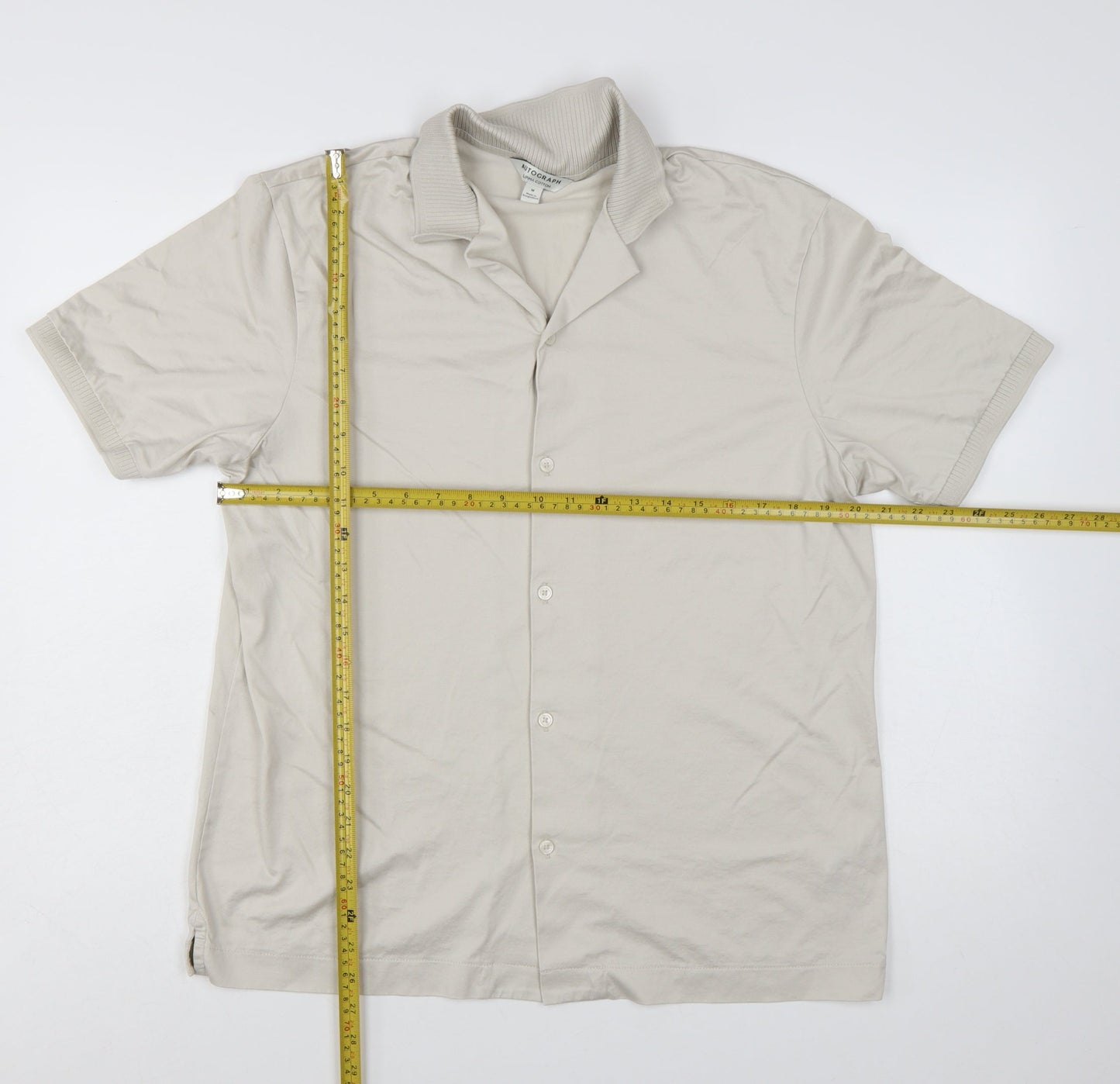 Marks and Spencer Autograph Men's Beige Short Sleeve Button-Up Shirt Size M
