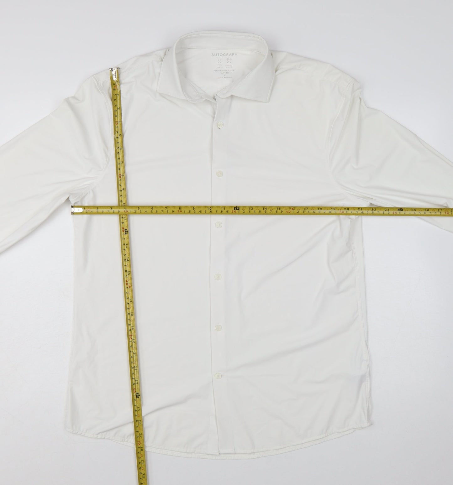 Marks and Spencer Men’s White Slim Fit Performance Long Sleeve Shirt L