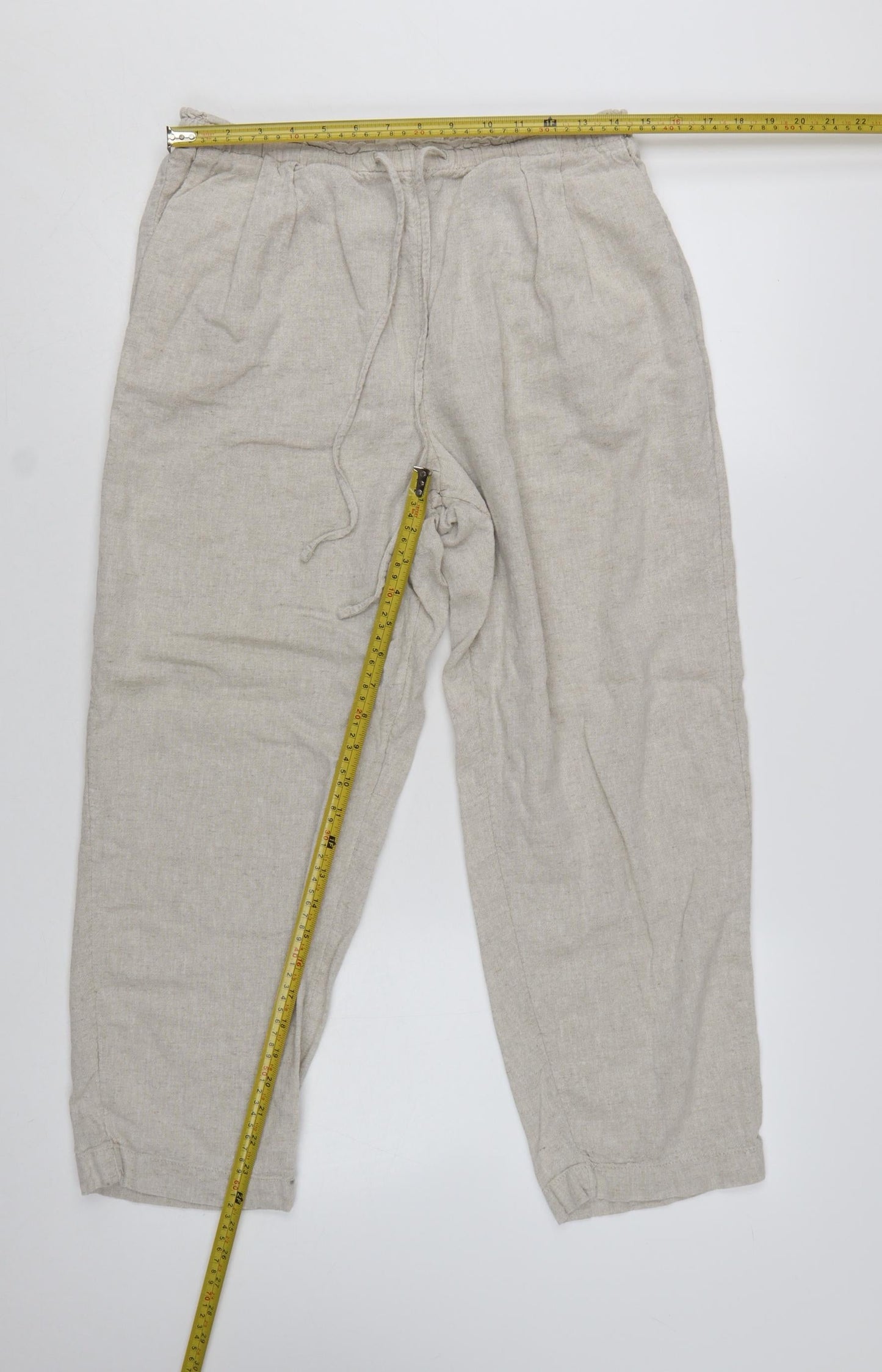 Marks and Spencer Women's Beige Linen Blend Drawstring Trousers Size 12