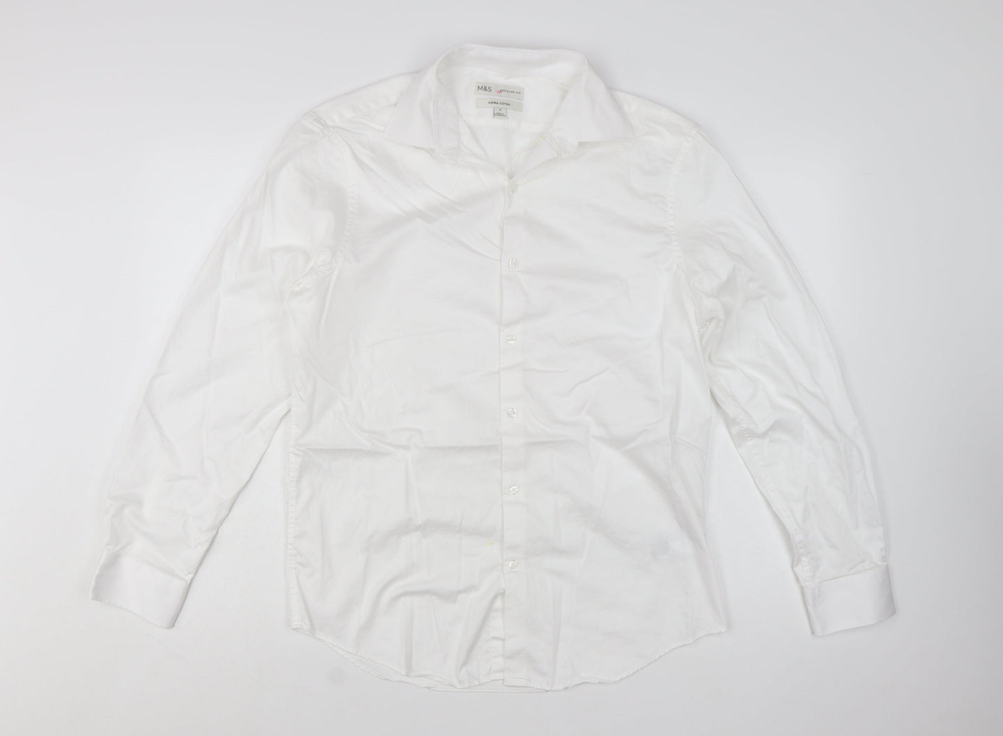 Marks and Spencer Men's White Regular Fit Supima Cotton Shirt M