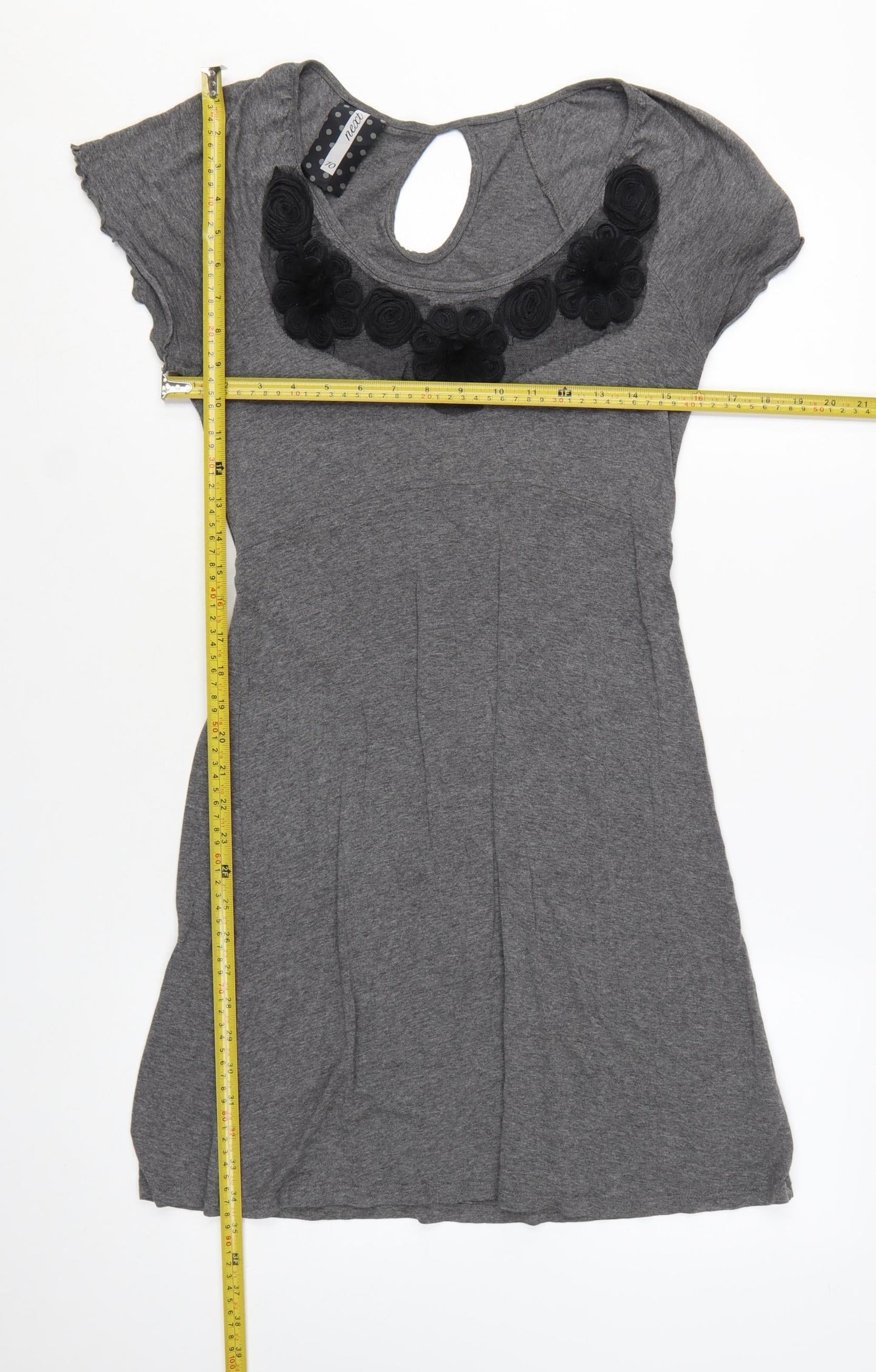 Next Women Grey Short Sleeve Floral T-Shirt Dress Size 10