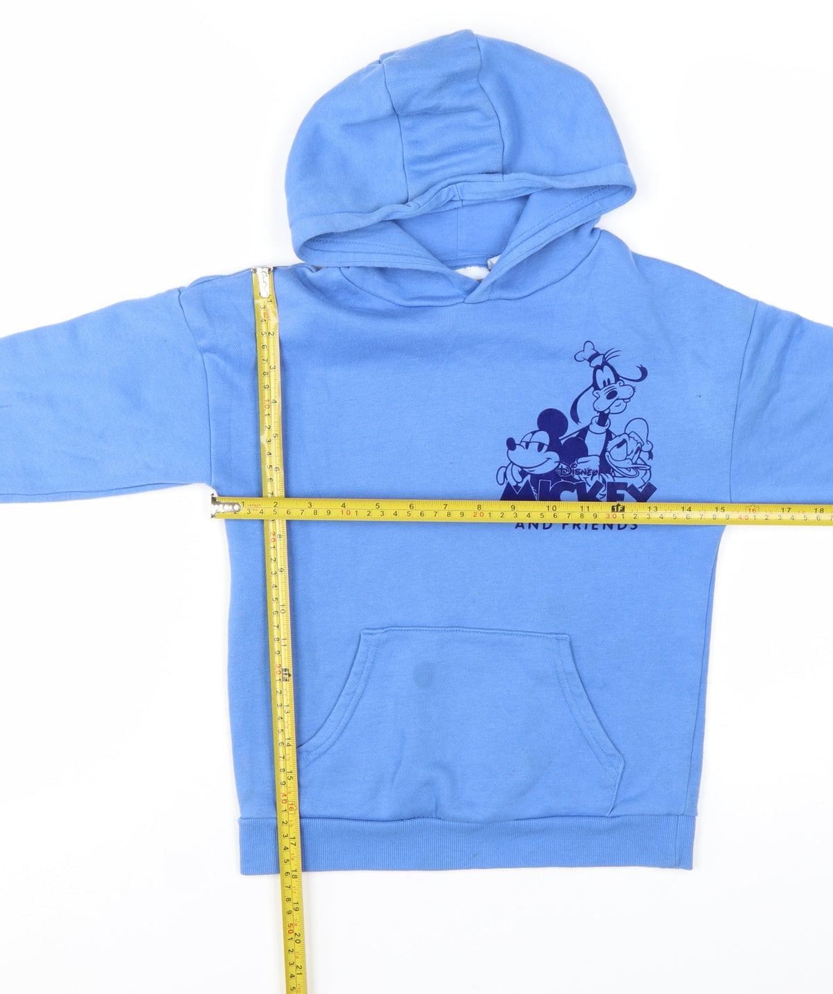 Back view of Disney girls’ blue mickey & friends pullover hoodie 7-8 years