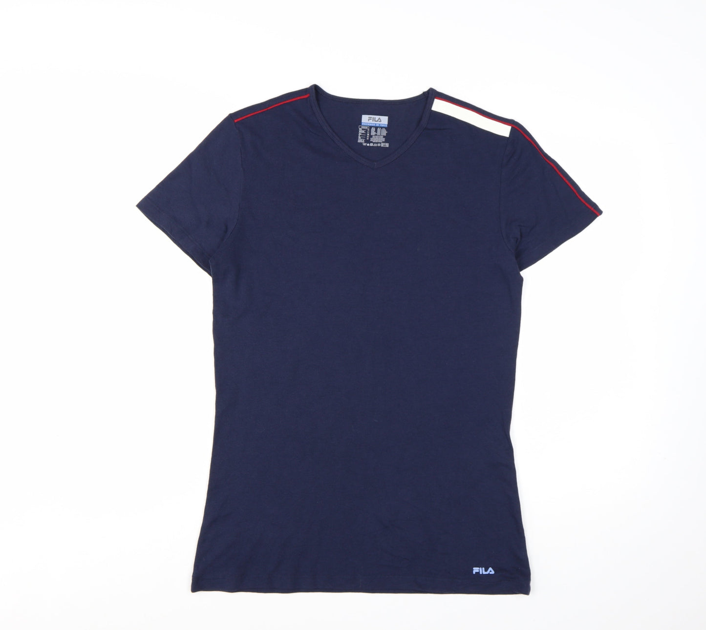 FILA Womens Blue V-Neck Slim Fit Short Sleeve T-Shirt Size L