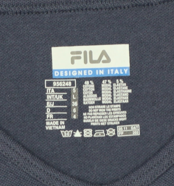FILA Womens Blue V-Neck Slim Fit Short Sleeve T-Shirt Size L
