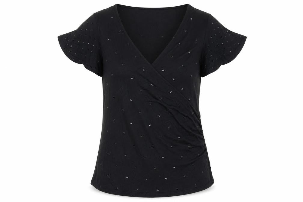 RJR.John Rocha Women’s Black Wrap Style Beaded Top Size 14
