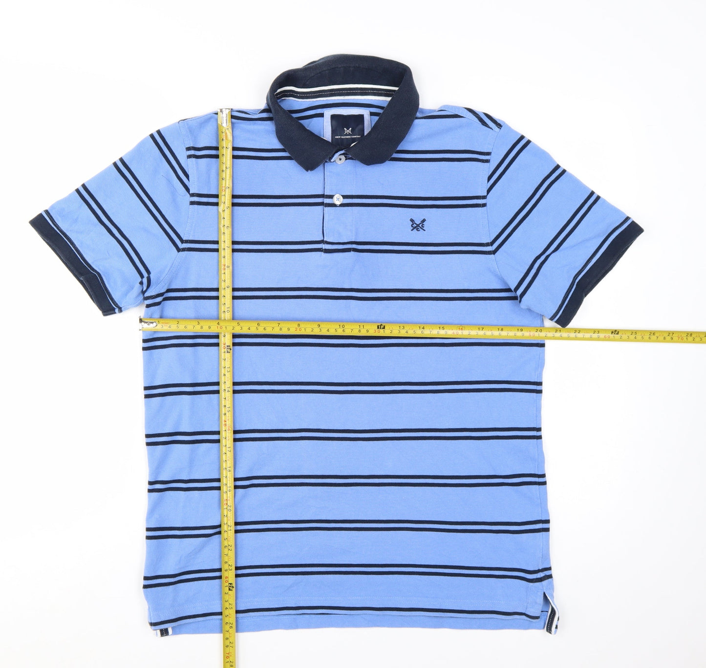 Crew Clothing Company Men's Blue Striped Cotton Polo Shirt Size L