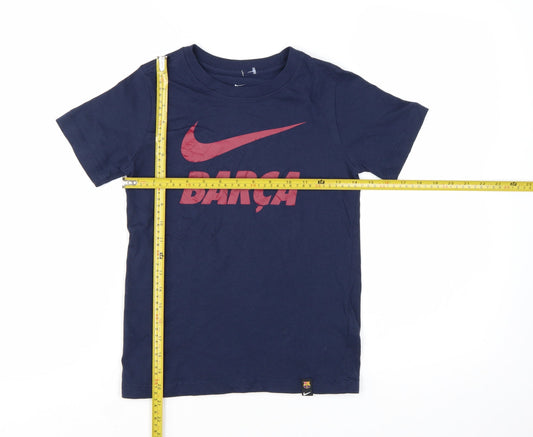 Nike Boys Blue Barça Logo T-Shirt 7-8 Years Short Sleeve Cotton