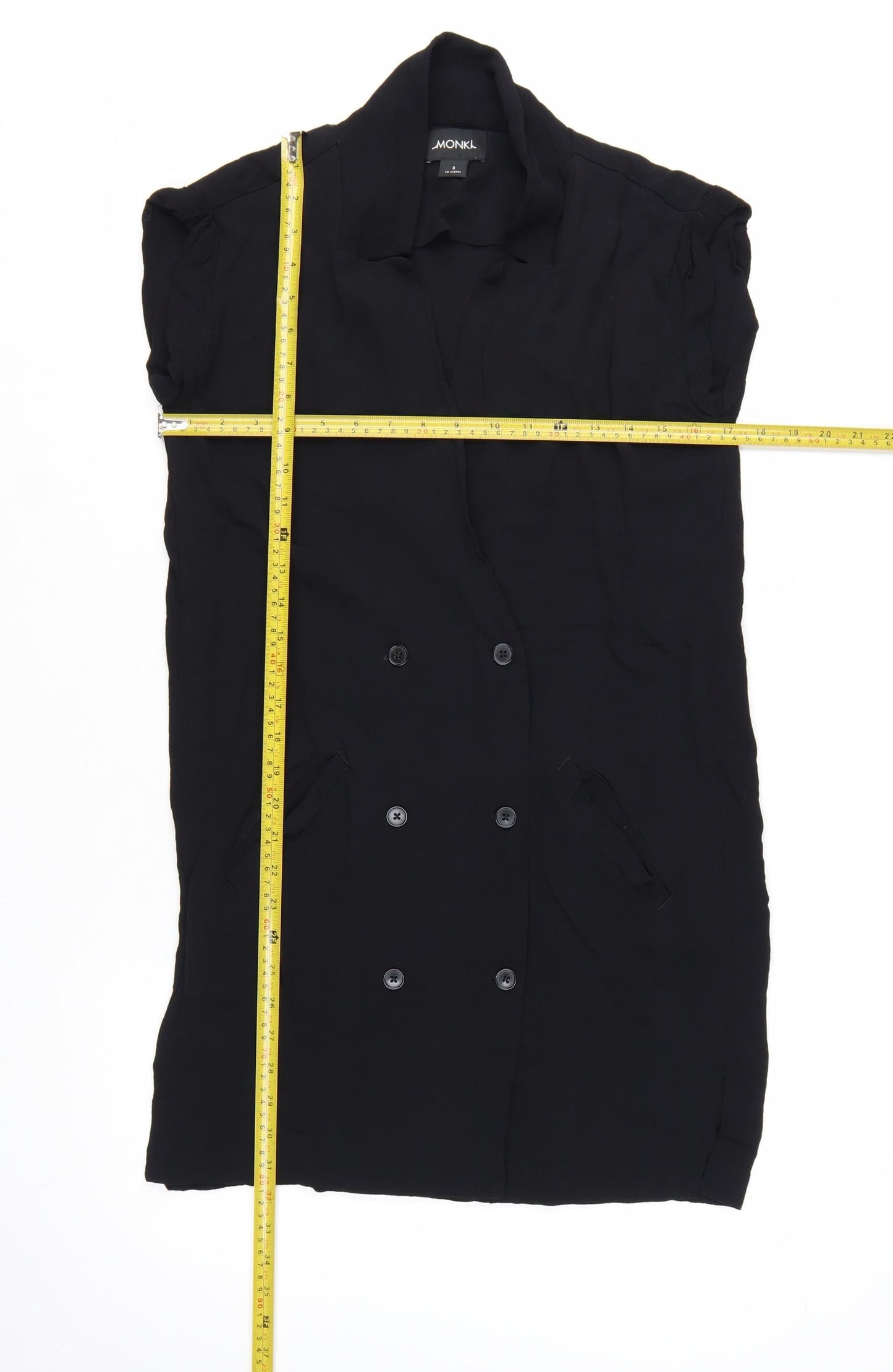 Monki Women Black Collared Short Sleeve Shirt Dress Size S