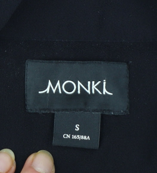 Monki Women Black Collared Short Sleeve Shirt Dress Size S