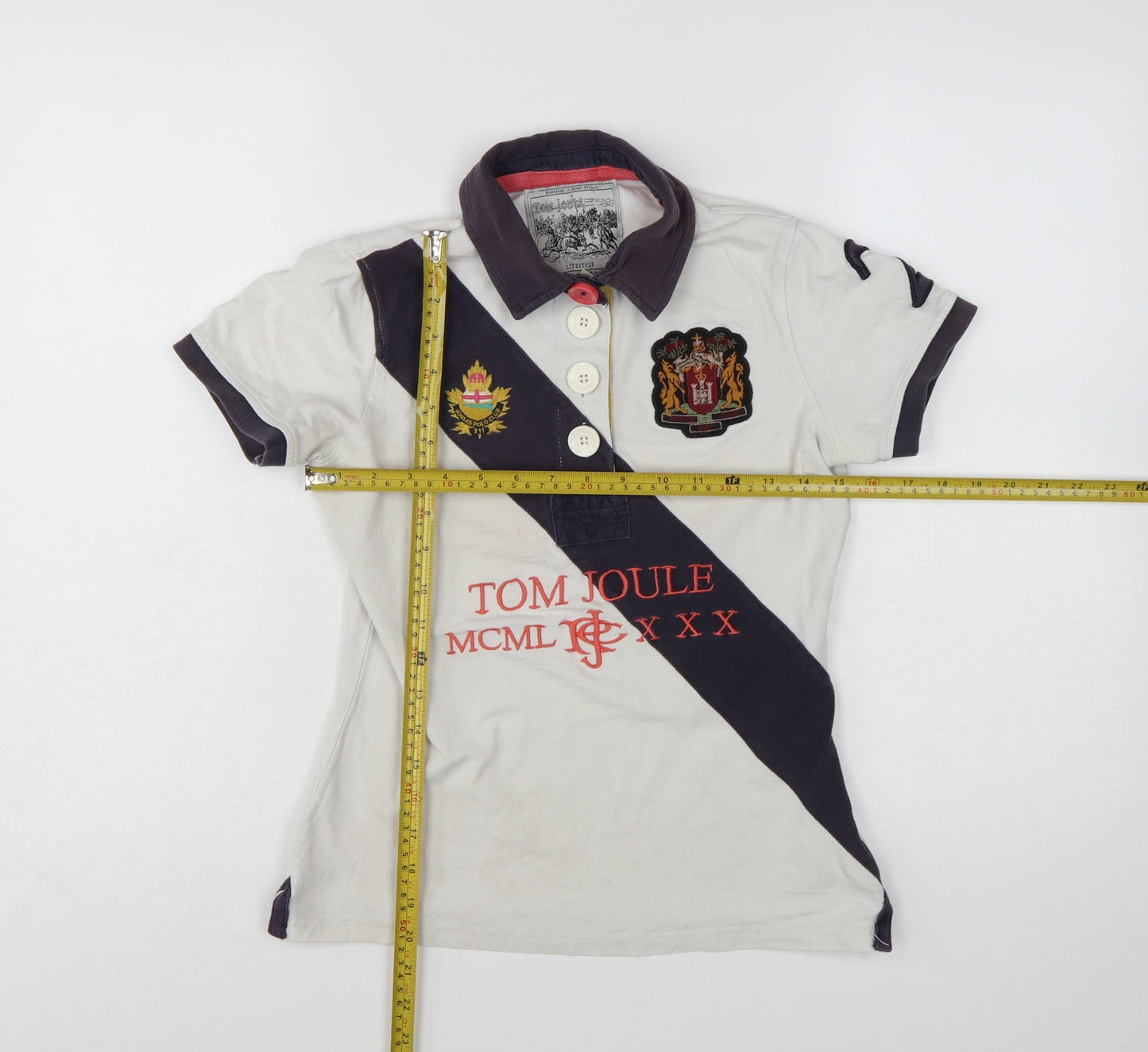 Joules Womens White Polo Shirt Size 10 Embroidered Classic Top