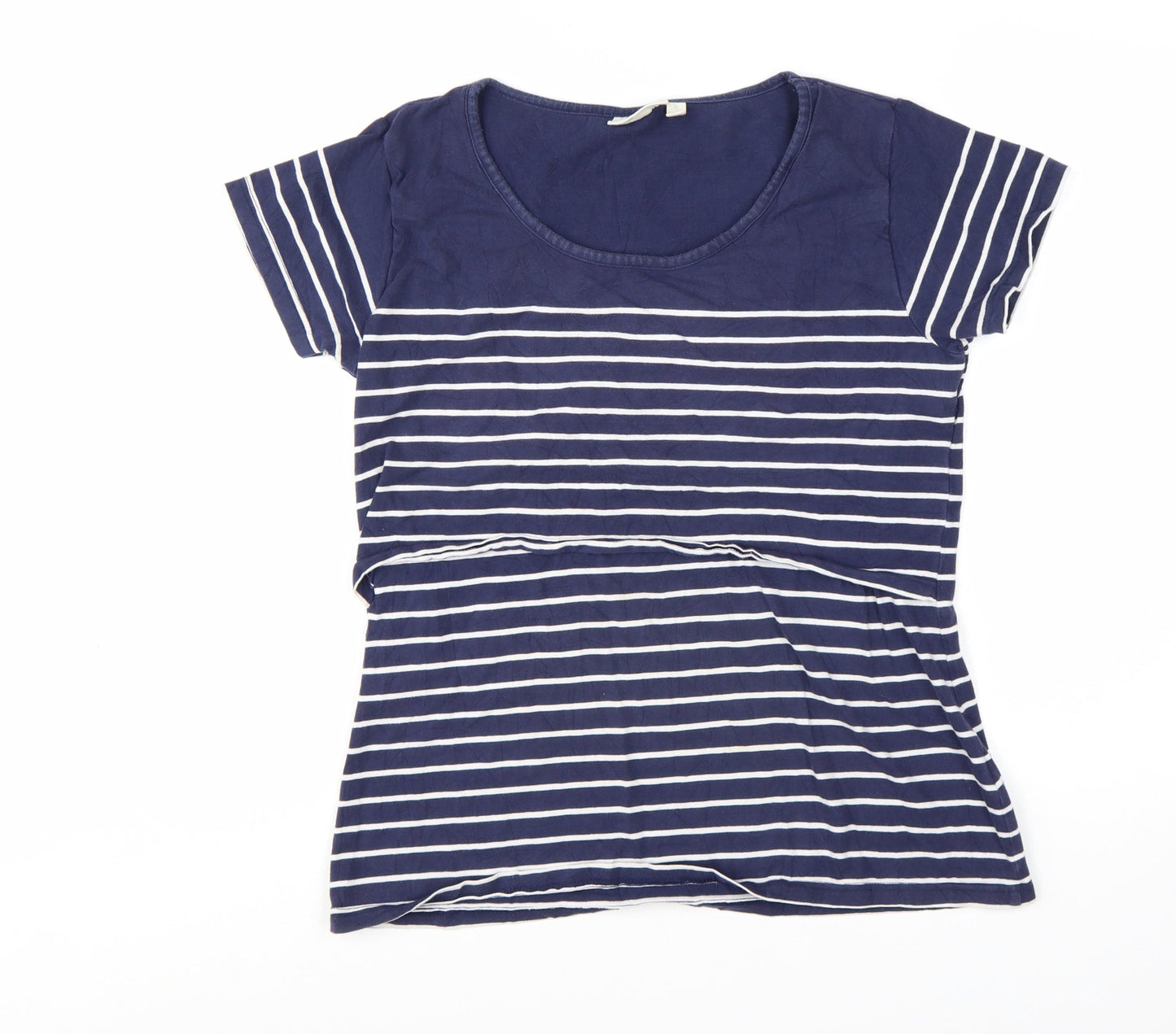 JoJo Maman Bébé Women's Blue Striped Cotton T-Shirt M