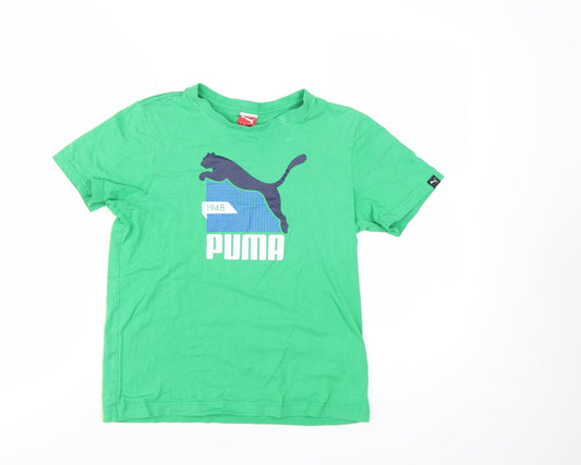 Puma Boys Green Short Sleeve Crew Neck Graphic Print T-Shirt Size 12