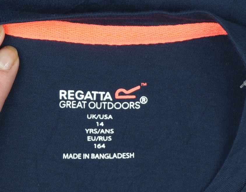 Regatta Girls Navy Blue Floral Embroidered Cotton T-Shirt 14 Years