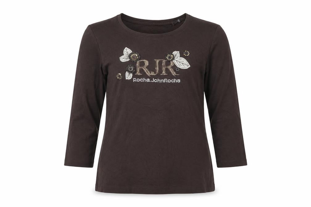 RJR.John Rocha Women Brown 3/4 Sleeve Cotton Top Size 14