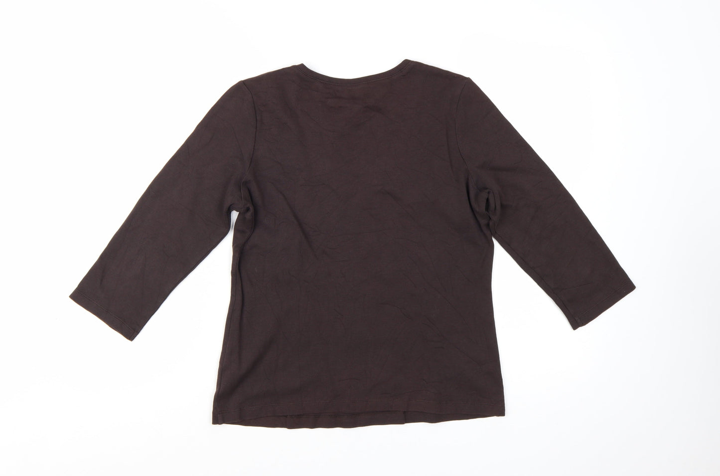 Rocha.John Rocha Women Brown 3/4 Sleeve Cotton Top Size 14