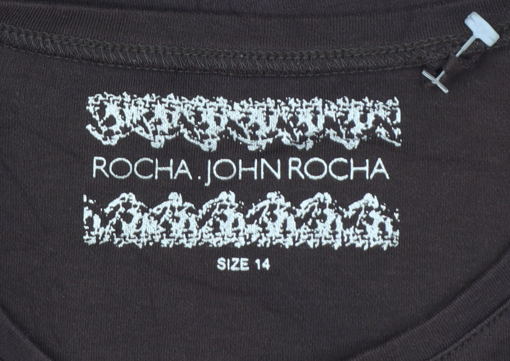 Rocha.John Rocha Women Brown 3/4 Sleeve Cotton Top Size 14