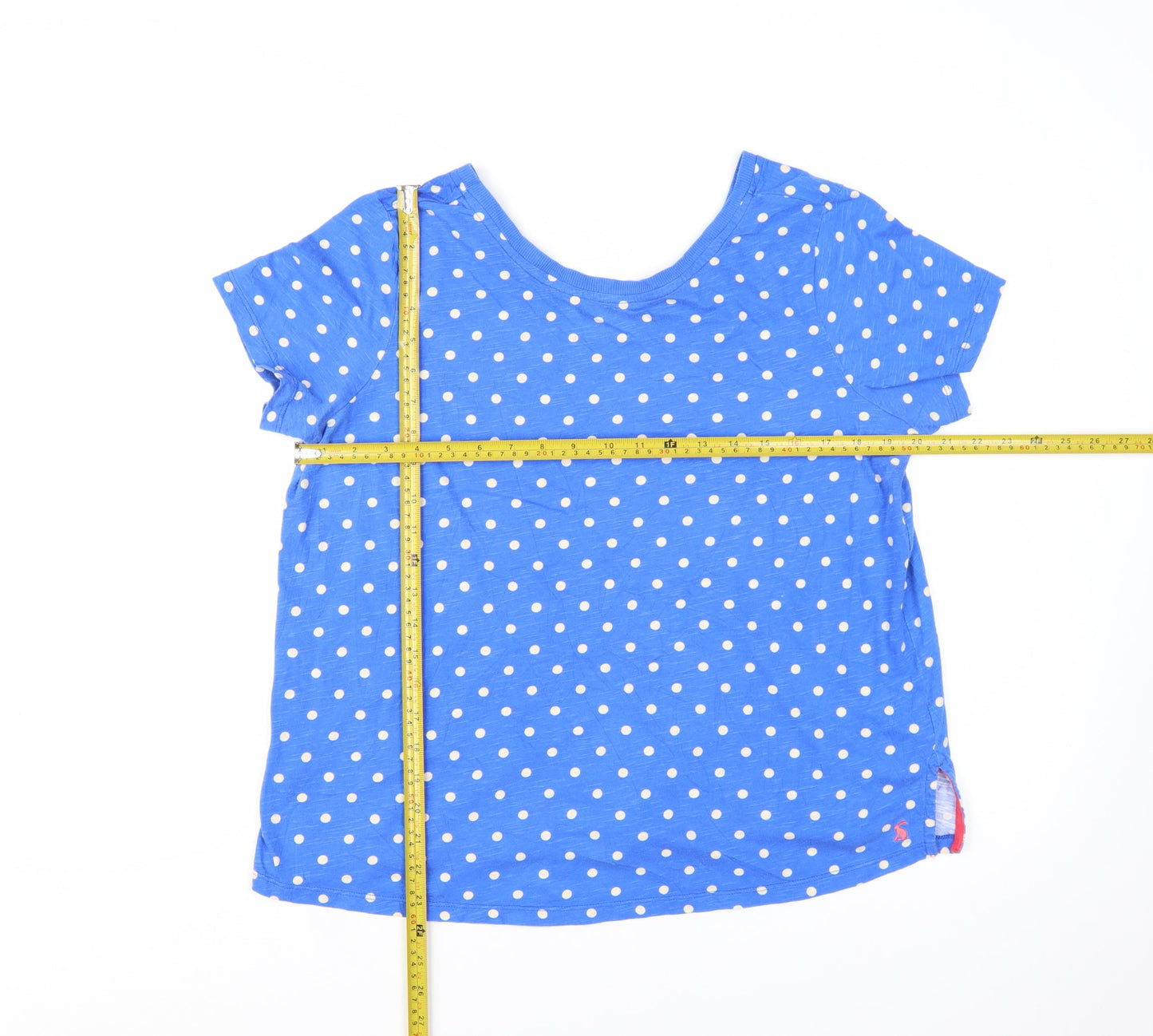 Joules Women's Blue Polka Dot V-Neck Cotton T-Shirt Size 16