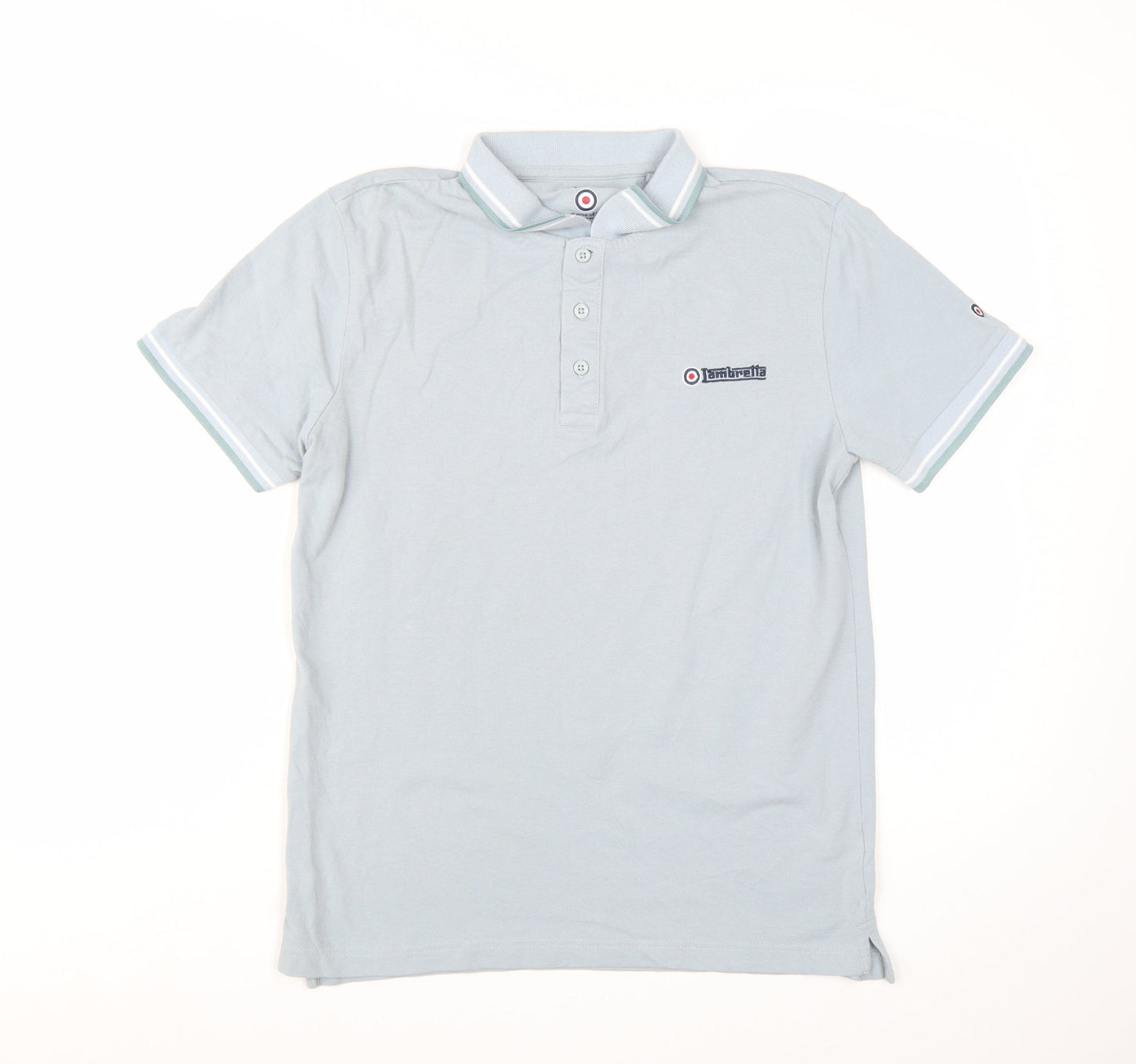 Lambretta Men's Blue Short Sleeve Polo Shirt Medium Cotton Retro Style