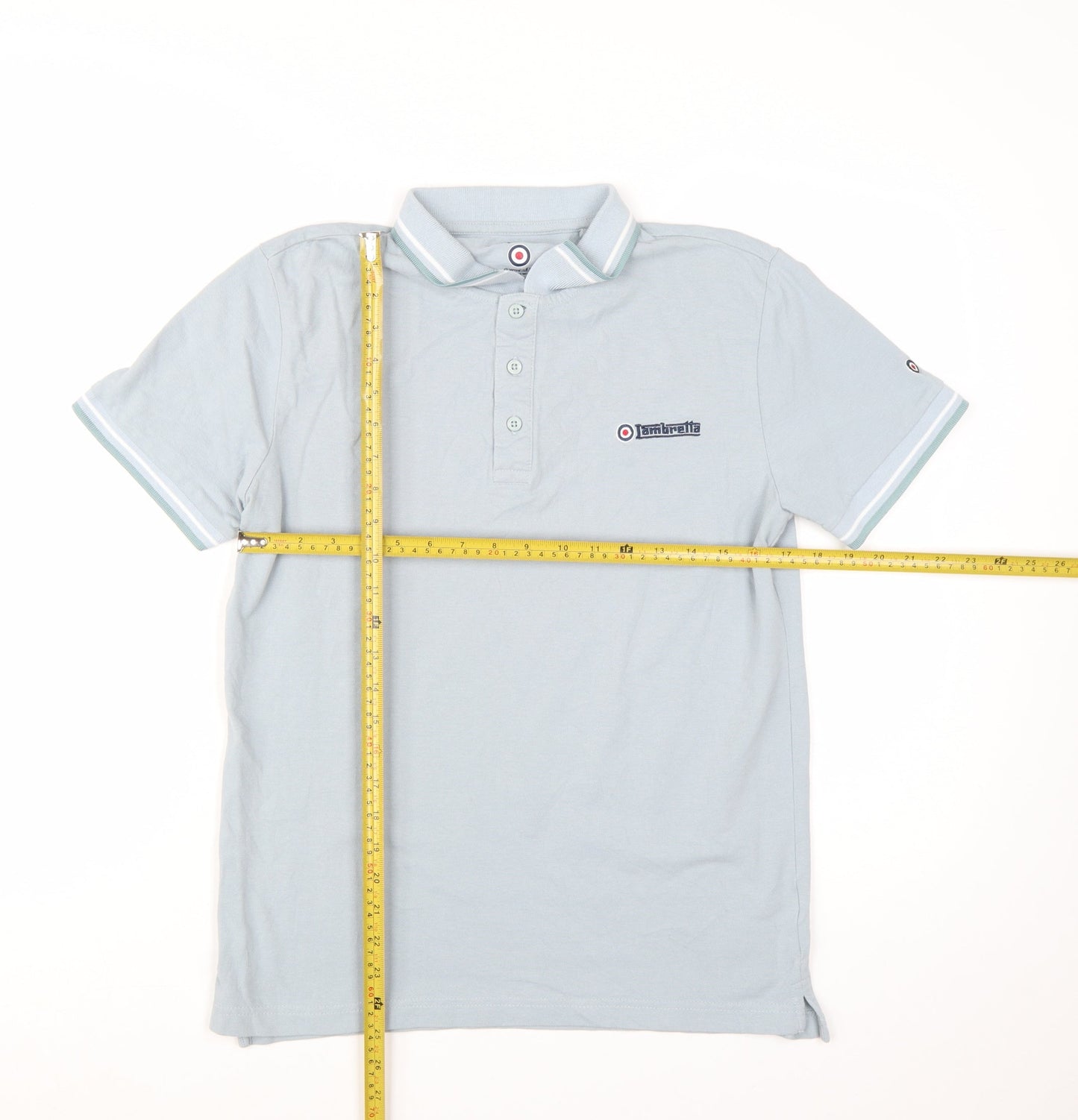 Lambretta Men's Blue Short Sleeve Polo Shirt Medium Cotton Retro Style