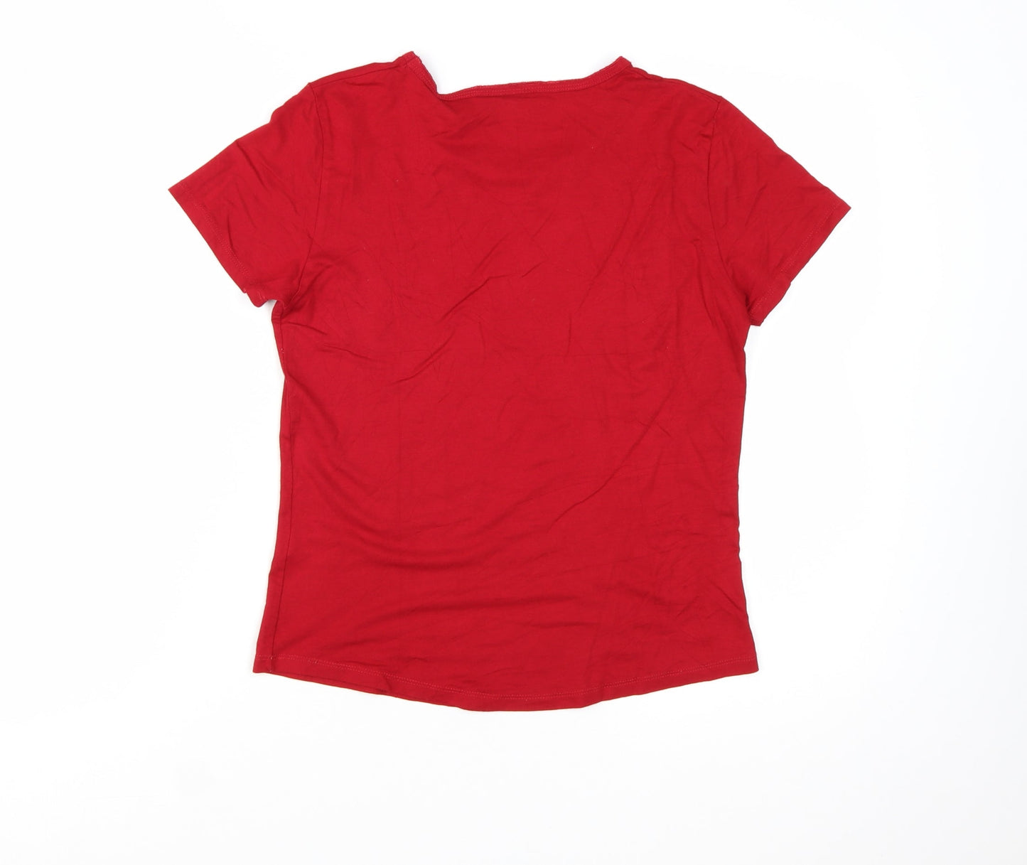 Fransa Women Red Basic Short Sleeve Jersey T-Shirt Size L