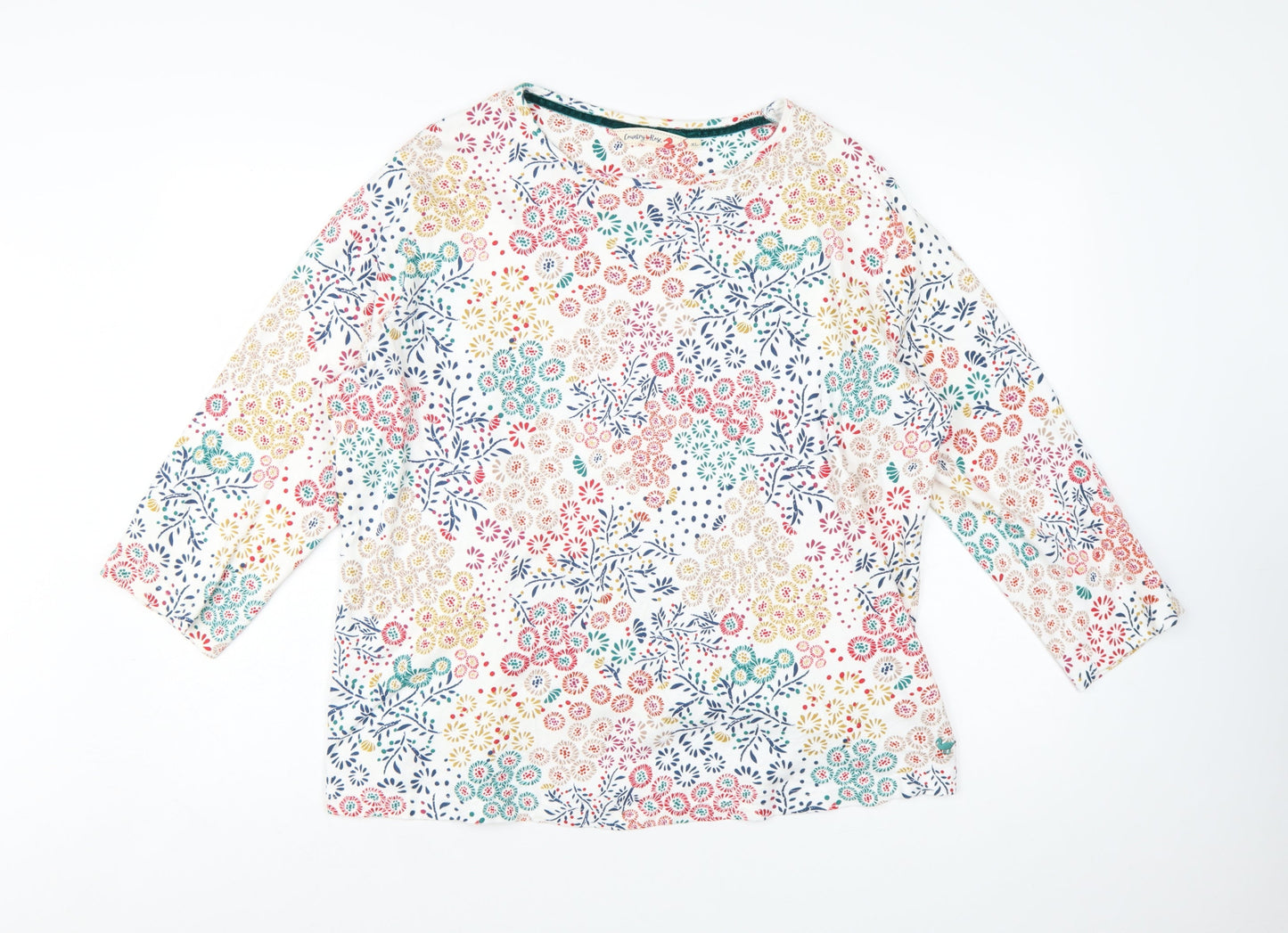 Country Rose Women's Multicoloured Floral Cotton 3/4 Sleeve T-Shirt XL