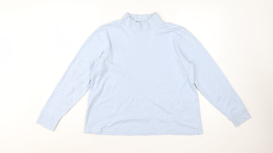 Lands' End Women's Blue Mock Neck Long Sleeve Cotton Top M