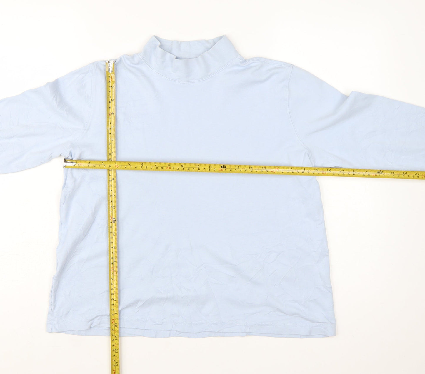 Lands' End Women's Blue Mock Neck Long Sleeve Cotton Top M