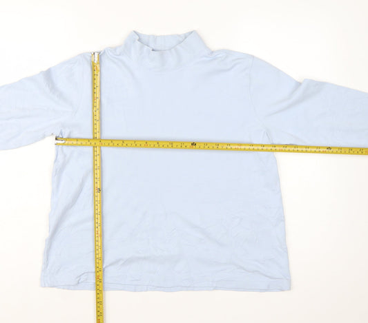 Lands' End Women's Blue Mock Neck Long Sleeve Cotton Top M