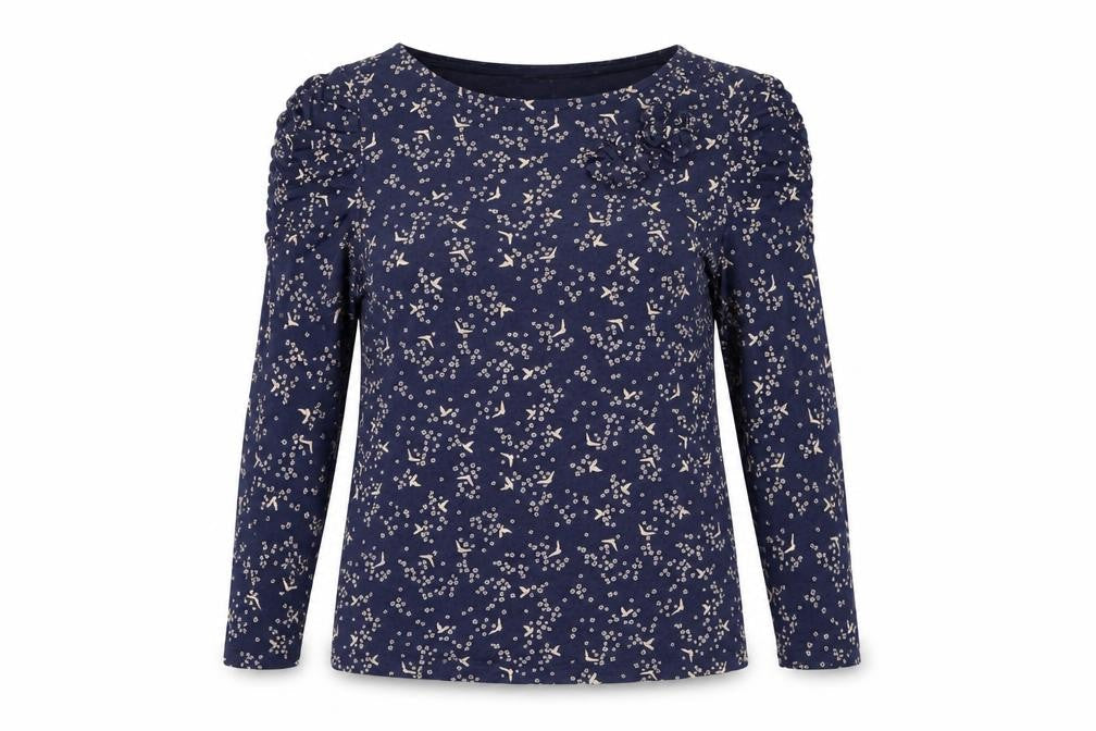 RJR.John Rocha Women's Blue Floral Ruffle 3/4 Sleeve Top Size 10