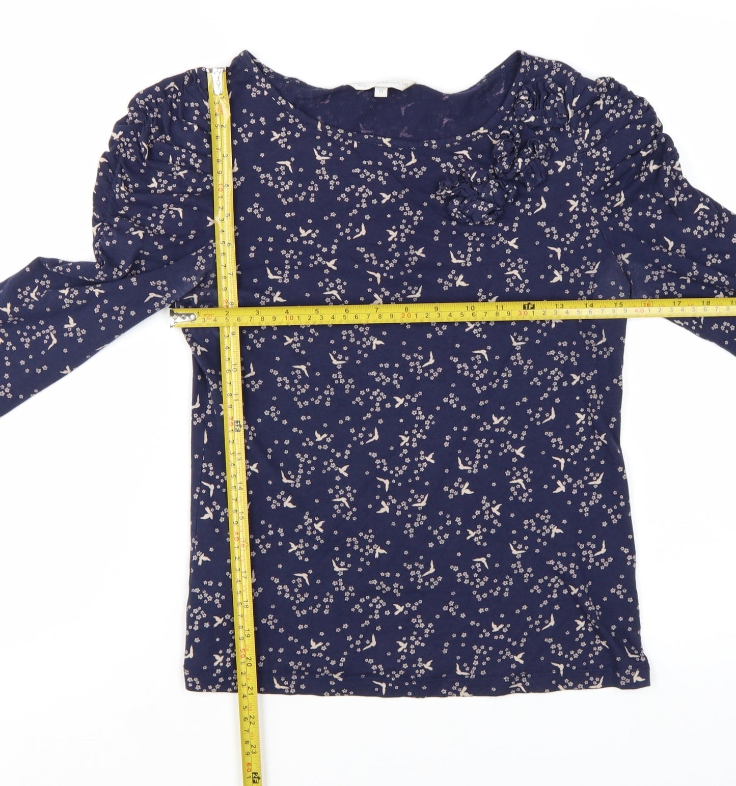 Rocha John Rocha Women's Blue Floral Ruffle 3/4 Sleeve Top Size 10