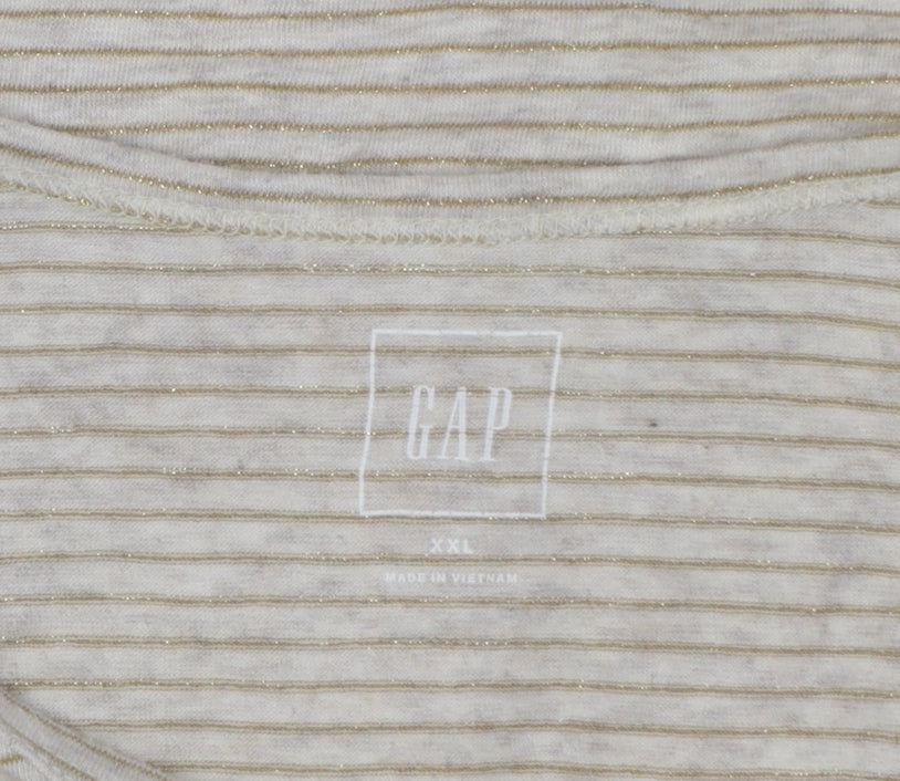 GAP Women’s Beige Striped Short Sleeve Cotton Blend T-Shirt Size 2XL